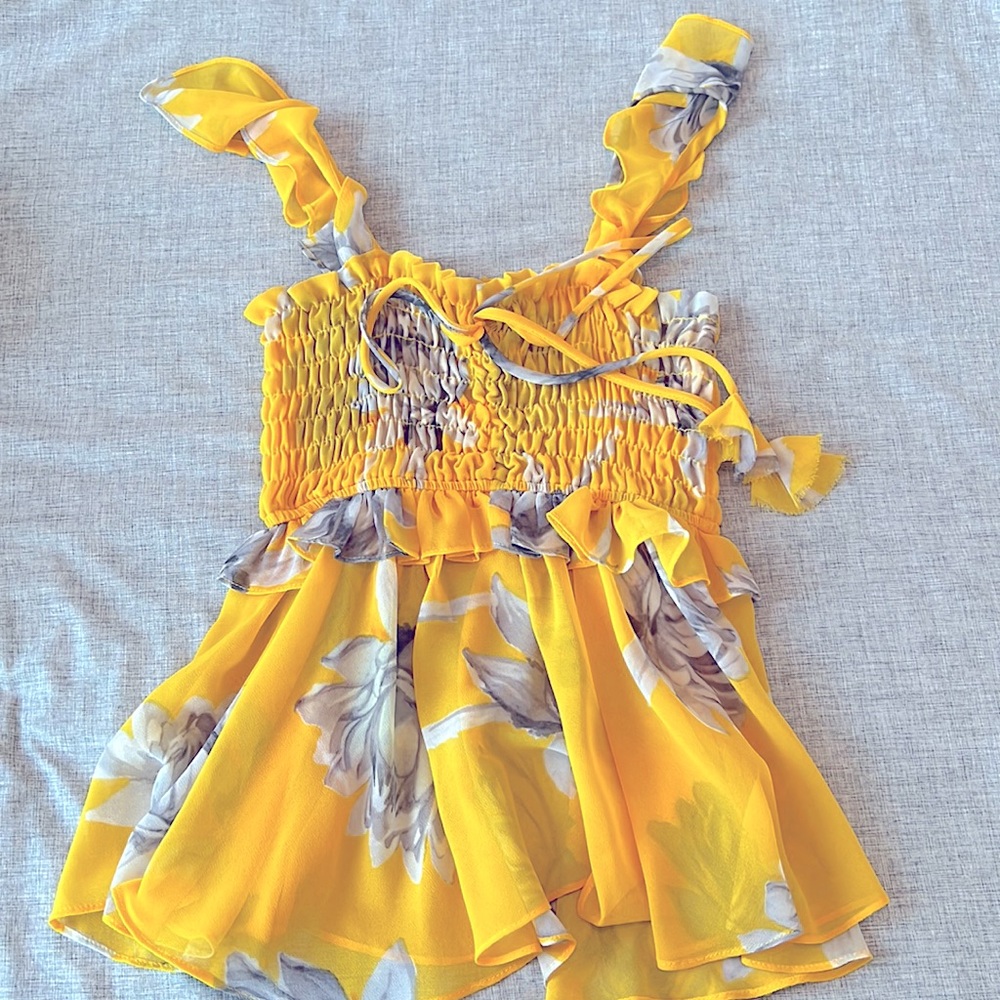 Misa Los Angeles Yellow Floral Flutter strap top Size XS